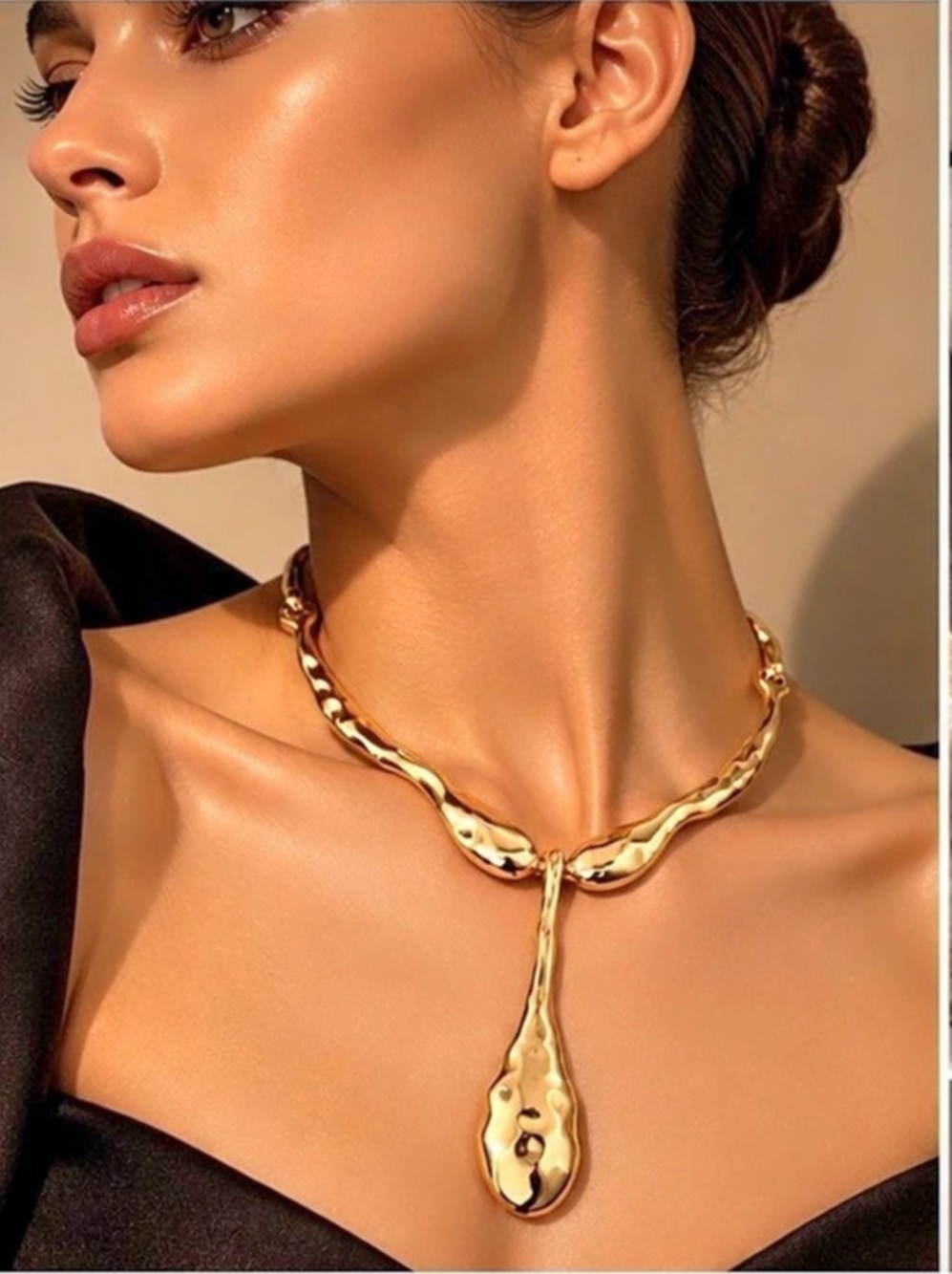 Sculptural Gold Liquid Pendant Necklace